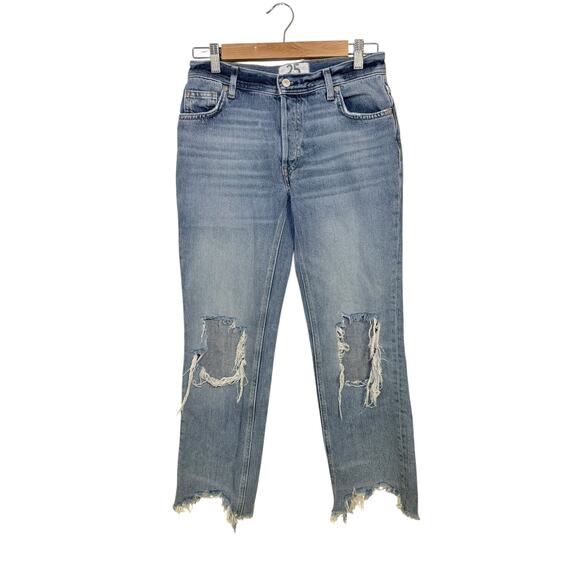 Free People Maggie Mid Rise Jeans Button Fly Distressed Women's Size 25 - Picture 1 of 8